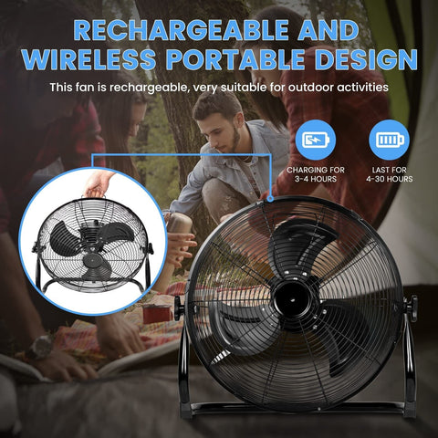 Simple Deluxe 12 Inch Battery Operated Floor Fan, Rechargeable Powered High V...