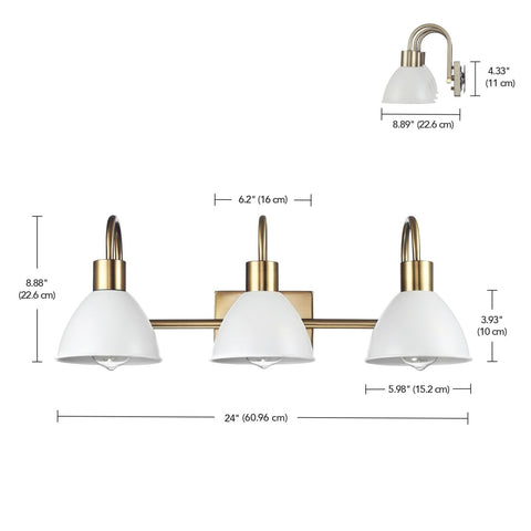 Globe Electric 63000056 24" 3-Light Vanity Light, Matte Brass Finish, Matte W...