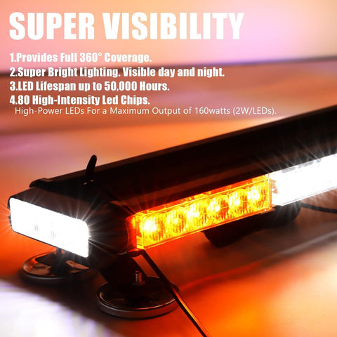 Amber White 38.5" LED Rooftop Strobe Lights Bar, Double Side Flashing Emergen...