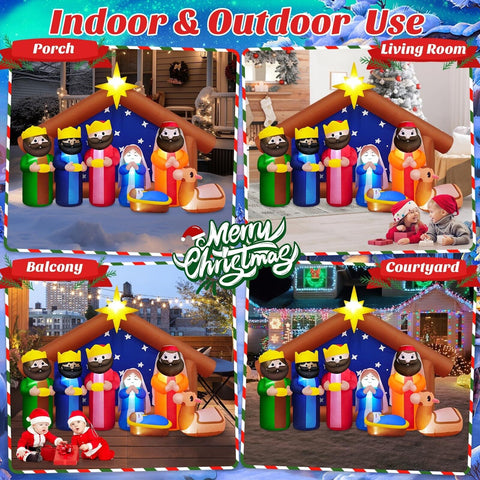 MICOCAH 8FT Christmas Inflatable Nativity Scene Outdoor Decoration, Build-in ...