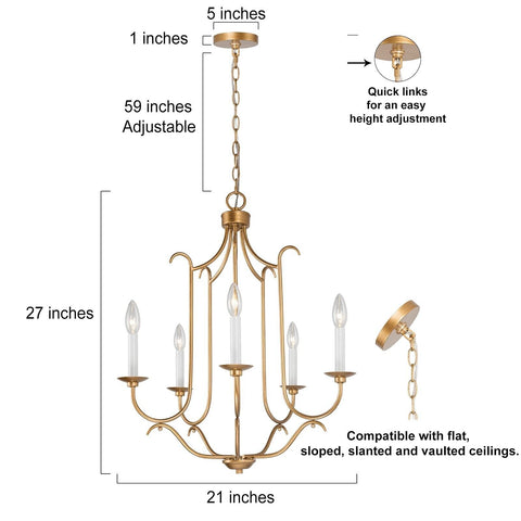 Durent Lighting Antique Gold French Country Chandelier for Dining Living Room...