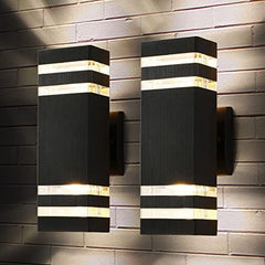 tewei LED Square Up and Down Lights Outdoor Wall Mount 2 Layer-2 Pack, Black