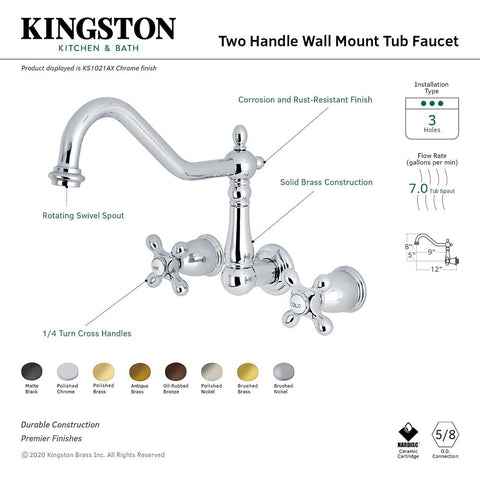 Kingston Brass KS1023AX Wall Mount Tub Filler, Antique Brass