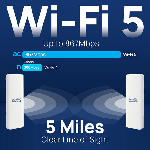 EnGenius Outdoor 5GHz 867mbps WiFi 5 CPE/Client Bridge, 27dBm Transmit Power,...