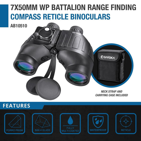 Barska Battalion Waterproof Military Binoculars with Rangefinder AB10510 7x50