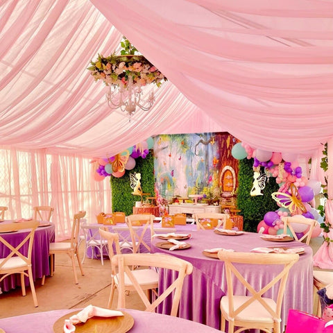 Wedding Canopy Ceiling Drapes 6 Panels 5ftx20ft Pink Draping Fabric Sheer Cur...