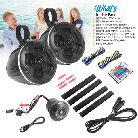 Pyle 2-Way Waterproof Off Road Speakers - 4" 800W Active Passive Marine Grade...