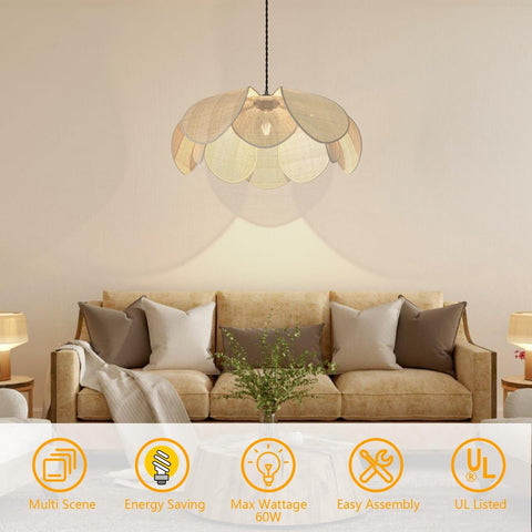 Plug in Pendant Light Rattan Hanging Lamp with Dimmable Switch,15ft Hemp Rope...