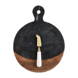 Mud Pie Blk Marble And Wood Board Set, Board 13 3/4" X 10 1/2" Dia | Utensil ...