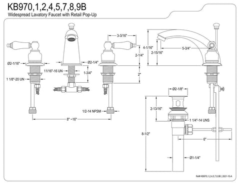 Kingston Brass KB971B Victorian Widespread Bathroom Faucet, 8-Inch Adjustable...