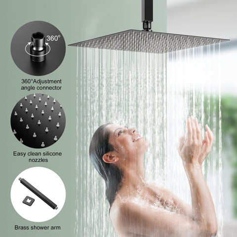 Shower System, 12 Inch Matte Black High Pressure Shower Head with Rain Handhe...