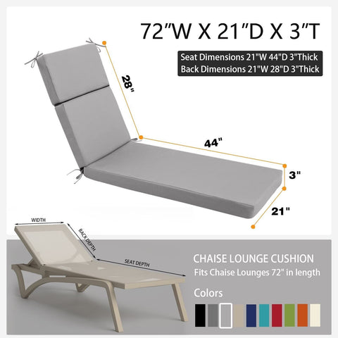 idee-home Chaise Lounge Cushions Outdoor, Lounge Chair Cushion 72in.L x 21in....