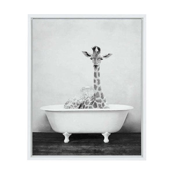 Kate and Laurel Sylvie Giraffe 2 in The Tub Framed Canvas Wall Art by Amy Pet...