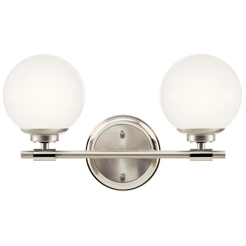 KICHLER Benno 2-Light Vanity, Modern Light with Opal Glass in Polished Nickel...