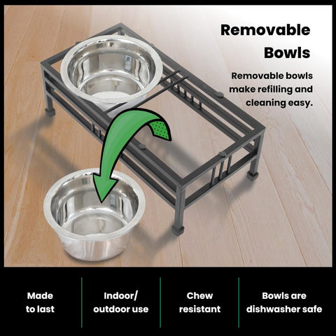 Iconicpet Elevated Rectangular Pet Double Diner with Stainless Steel Bowls fo...