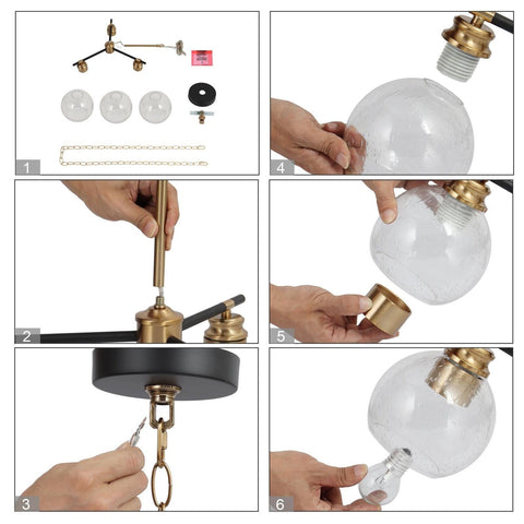 KSANA 3 Lights Gold Chandelier, Dining Room Chandelier Over Table, Black Gold...
