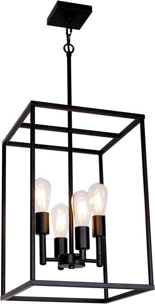 VINLUZ 4 Light Large Industrial Metal Farmhouse Pendant Black