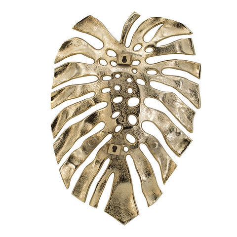 Benjara BM302603 19 in. Linzo Monstera Leaf Aluminum Wall Hanging Bowl Bright...