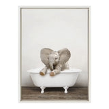 Kate and Laurel Sylvie Baby Elephant No 6 in Rustic Bath Framed Canvas Wall A...