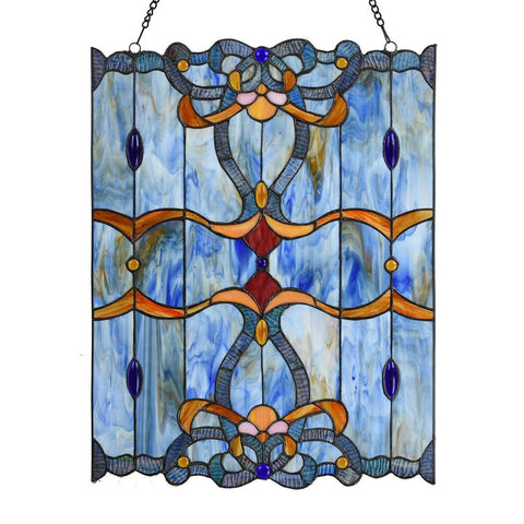 Bieye W10042 Baroque Tiffany Style Stained Glass Window Panel with Chain, Blu...