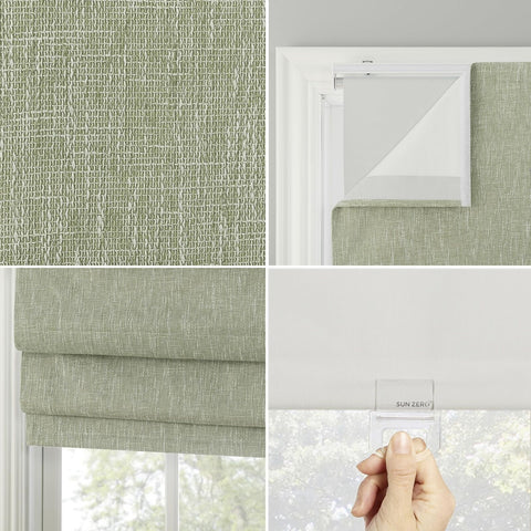 Sun Zero Preble Textured 100% Blackout Cordless Roman Shade, 31" x 64", Sage ...