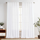 jinchan Linen White Curtains 108 Inch Extra Long for Living Room Farmhouse Ro...