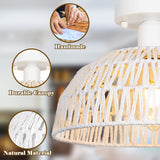 Rattan Ceiling Light Fixtures 2 Packs-White Rustic Woven Basket Flush Mount C...