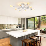 Brushed Nickel Sputnik Ceiling Light Fixture,8 Lights Semi Flush Mount Ceilin...