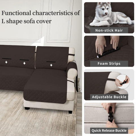 Easy-Going Waterproof Sectional Couch Covers with Chaise 2-Piece Non Slip L S...