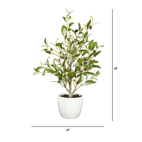 Nearly Natural 18in. Olive Silk Tree with Vase (Set of 2)