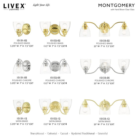 Livex Lighting 15132-05 Montgomery 2 Light Vanity Sconce, Polished Chrome, 13...