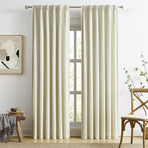 MAIHER Full Blackout Pinch Pleated Curtains 102 Inch Length, Flax Linen Back ...