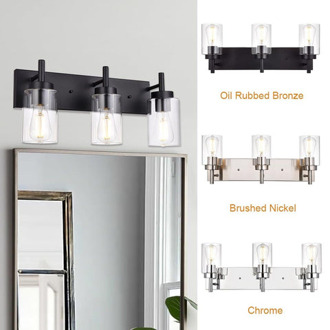 VINLUZ Vanity Bathroom Light Fixture Black 3 Lights Rustic Wall Sconce Lighti...