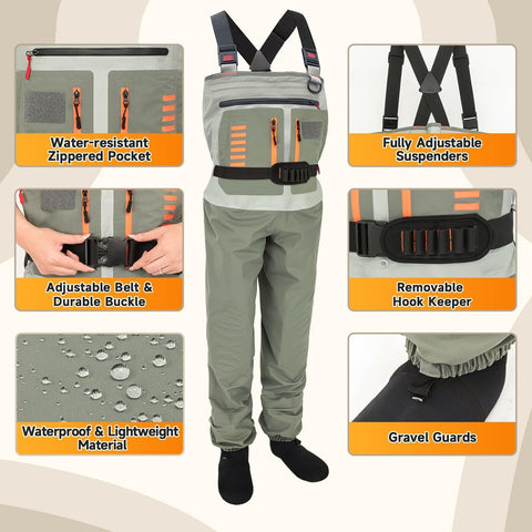 Fishing Waders for Men Women, Waterproof Stocking Foot Chest Waders for Fly F...