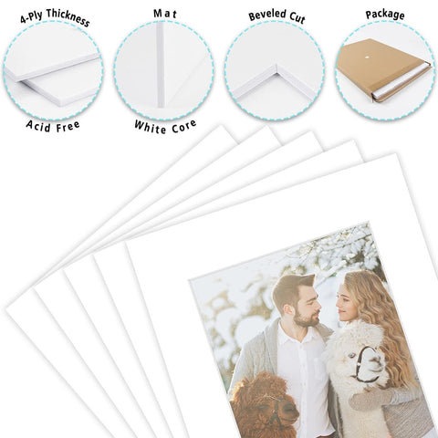 Golden State Art, Acid-Free White Pre-Cut Picture Mats for Photos with White ...