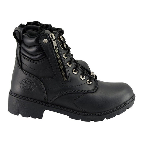 Milwaukee Leather MBL9320W Women's Black Premium Leather Wide-Width Lace-Up M...