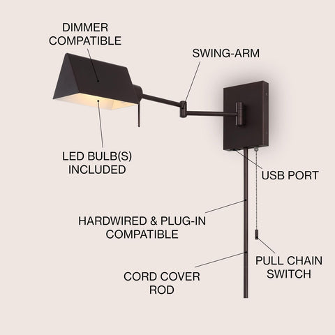 JONATHAN Y JYL6015A Arlo 22" 1-Light Single Swing Arm Plug-in/Hardwired Iron ...