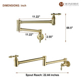 MONDAWE Brushed Gold Pot Filler Faucet, Wall Mount Stove Faucet, 1.8 GPM Retr...