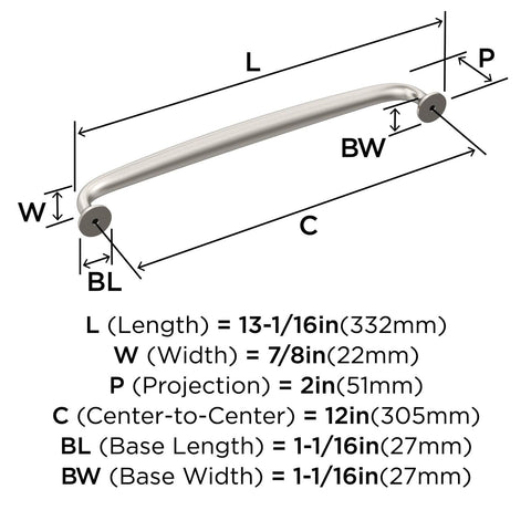 Amerock BP54055G10 | Satin Nickel Appliance Pull | 12 inch (305mm) Center-to-...