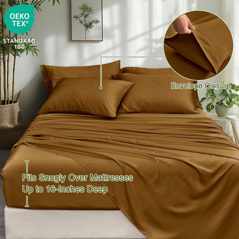 PHF 6PCS 100% Rayon Derived from Bamboo_ Sheets Set Queen Size,Cooling Sheets...