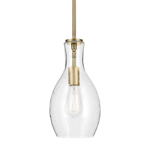 KICHLER Everly 13.75" 1-Light Bell Pendant with Clear Seeded Glass in Brushed...