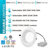 LUXRITE 8 Inch Commercial LED Downlight with J-Box, 25/29/33W, 4 Color Select...