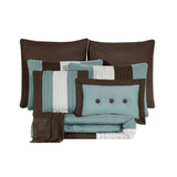 Chezmoi Collection Loft 8-Piece Luxury Striped Comforter Set (Full, Blue/Beig...