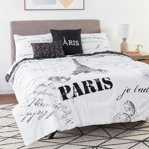 Casa J'Adore 5-Piece Comforter Set, Full,Black and White Black and White