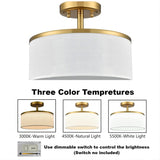 Modern LED Brass Gold Ceiling Light Fixture Dimmable 3000K-5500K Semi-Flush M...