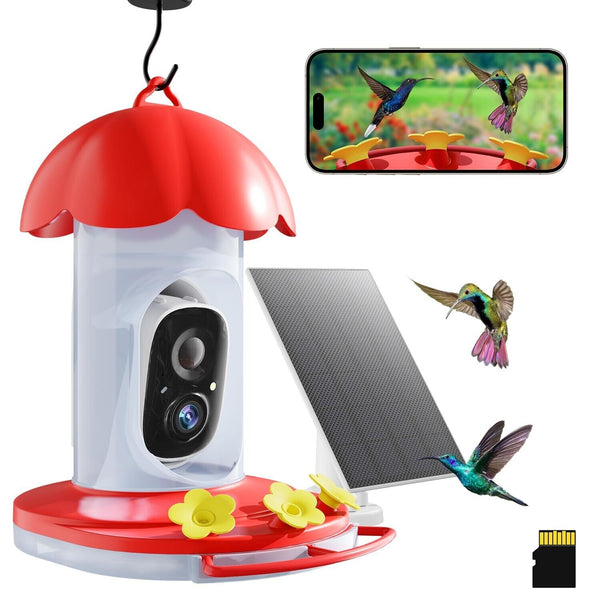 Smart Hummingbird Feeder with Camera, Solar Power, 32GB Card, Ant Moat, Bee P...