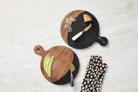 Mud Pie Blk Marble And Wood Board Set, Board 13 3/4" X 10 1/2" Dia | Utensil ...