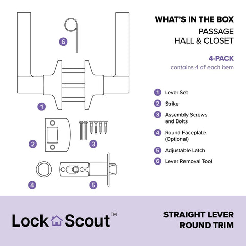 Straight Lever with Round Trim Hall and Closet Door Handle, Satin Nickel Fini...