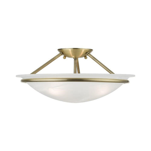 Livex Lighting 4824-01 Newburgh Collection 3 Light Semi-Flush, Antique Brass,...