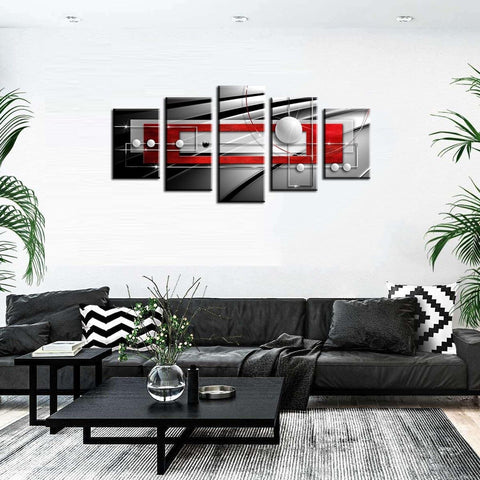 AWLXPHY Decor Abstract Canvas Wall Art Red Black Geometric Painting Framed 5 ...